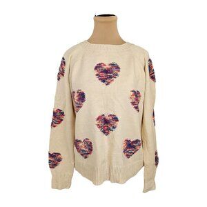 Grace & Lace Colorful Heart Patch Knit Sweater Sz M